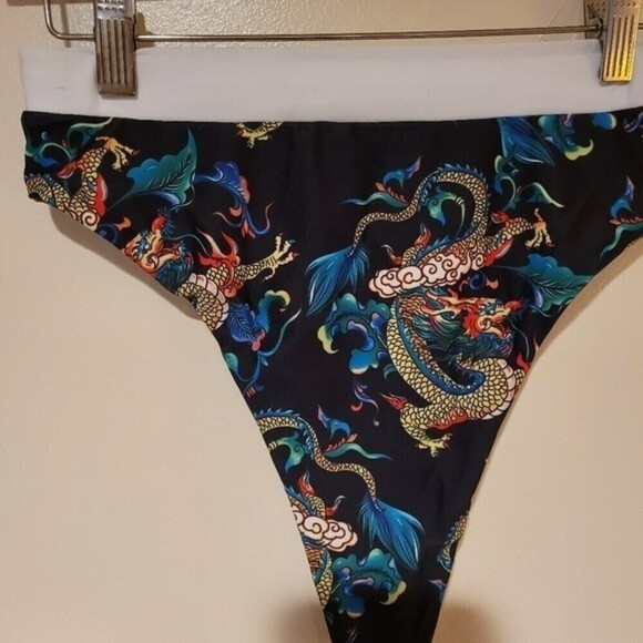 Shein Chinese Dragon Printed High Waisted Cheeky Bikini Swim Bottoms Size M - Picture 7 of 9
